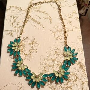 Floral Statement Necklace in Green and Gold